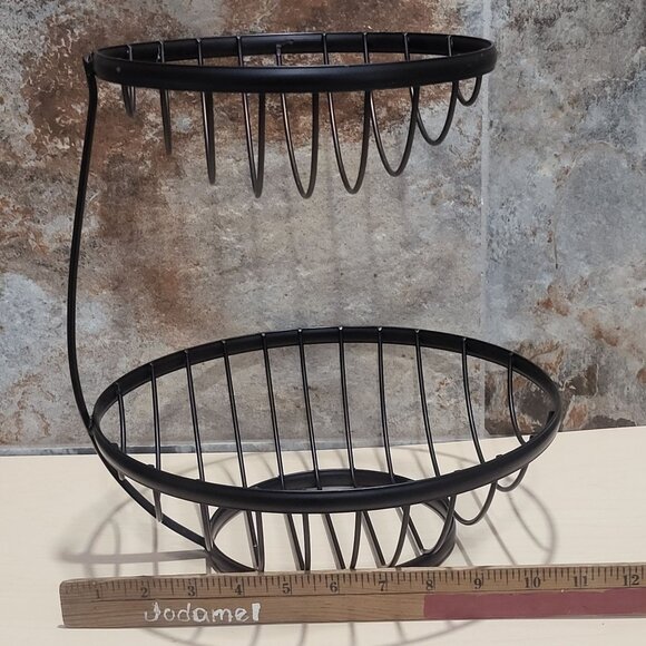 Black Metal 2 Tier Fruit Vegetable Basket Bowl Display Stand - Picture 7 of 11